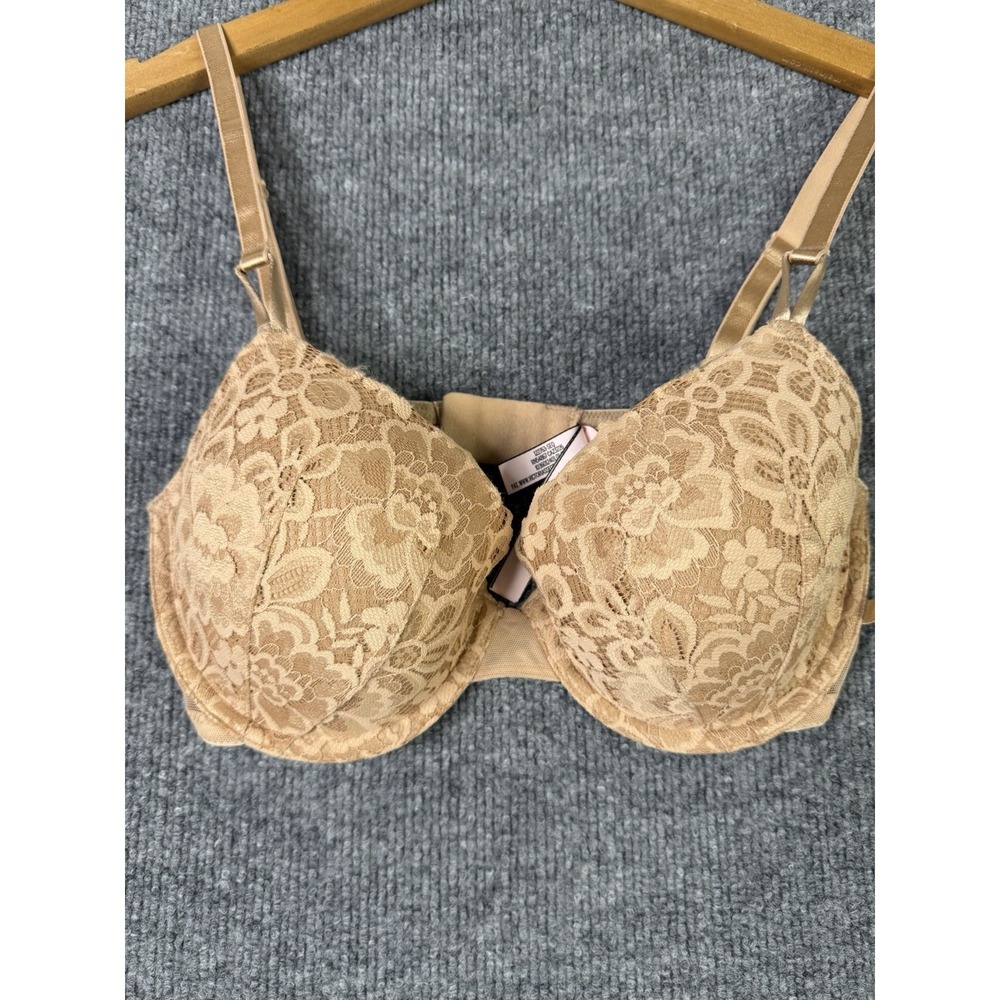 Victoria's Secret 34D Demi Bra Nude Floral Lace Underwire Lined Beige